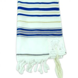 Tallit / Prayer Shawl - Acrylic Blue and Gold Stripes - Deep Calls To Deep